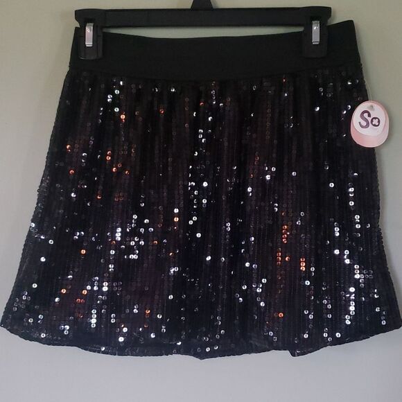 NWT So Girls 10/12 Black Sequin Skirt Tie Waist Party Holiday Sparkle Tween - Picture 1 of 5